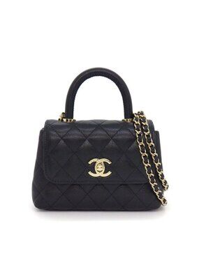 Chanel Shoulder Bag Quilted Coco Handle Extra Mini Top Black Caviar Leather